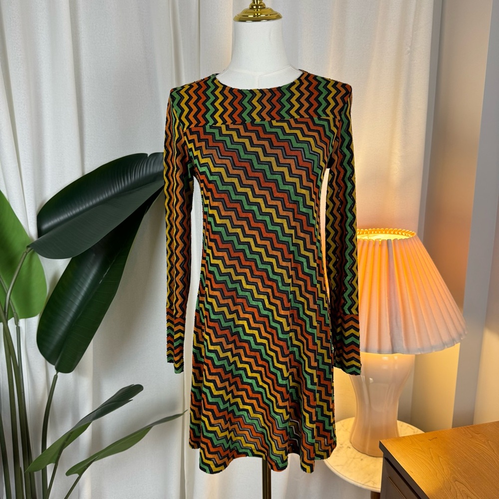 Vintage Limbo 70s Chevron Striped Mini Swing Dress XS